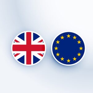 Immagine con due cerchi e all'interno ci sono la bandiera europea e quella inglese