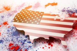 bandiera USA ricreata su calamita a forma di Usa